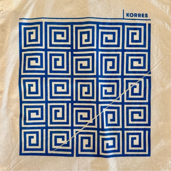 KORRES Cotton Canvas Blue Greek Key Pattern Book Bag Tote - Picture 5 of 10